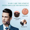 A man is shown with a close-up of his face and hair, next to images demonstrating the use of a hair care treatment dermarolle