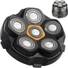 A black magnetic replacement shaver head with multiple rotating shaving blades.