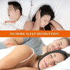 Before and after comparison showing an anti-snoring chin strap for sleep device.