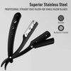 A set of professional straight edge razor blades and a folding straight razor made of superior stainless steel.