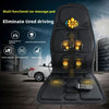A black multi functional car massage pad is shown open, with massage features and a cord resting on the surface.