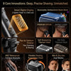 A collection of portable electric shavers and grooming tools, including a smart digital display shaver, beard trimmers, and s