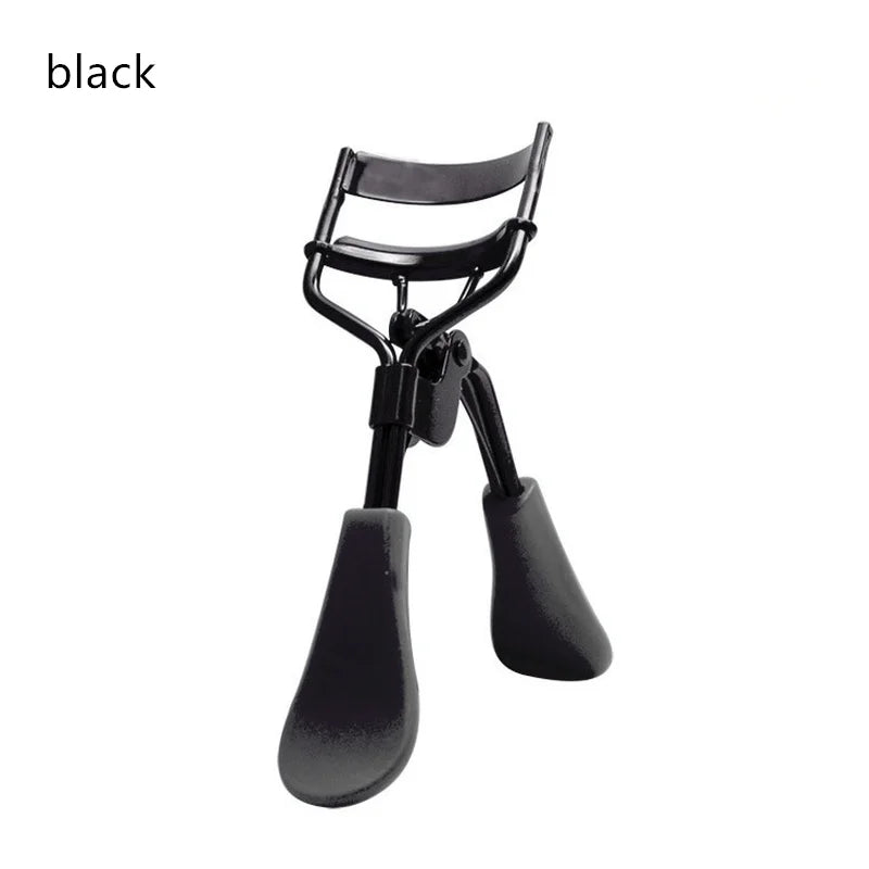 A black professional eyelash curler set with a hinged design.