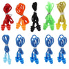 Collection de bouchons d'oreille en silicone réutilisables dans diverses couleurs : rouge, orange, noir, vert, jaune et bleu.