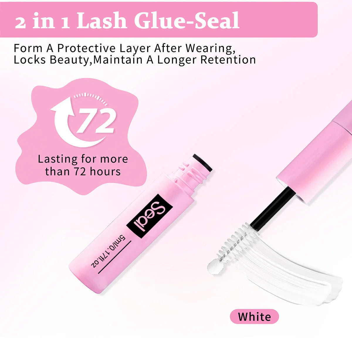Flacon et applicateur de colle à cils rose pour former une couche protectrice sur les extensions de cils.