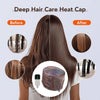 Before and after comparison of a deep hair care heat cap used for hair treatment