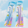Deux emballages en plastique transparent pour brosses interdentaires avec poignées roses et bleues pour le nettoyage des dent