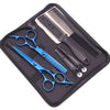 A black case holding professional stainless steel hairdressing scissors and a comb.
