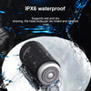 A black electric shaver is shown being rinsed under water, demonstrating its IPX6 waterproof feature.