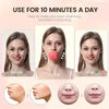 Before and after images showing facial sculpting results using a masseter muscle trainer device.