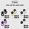 Five sets of reusable high-fidelity ear plugs in various colors, including black, gold, and purple.