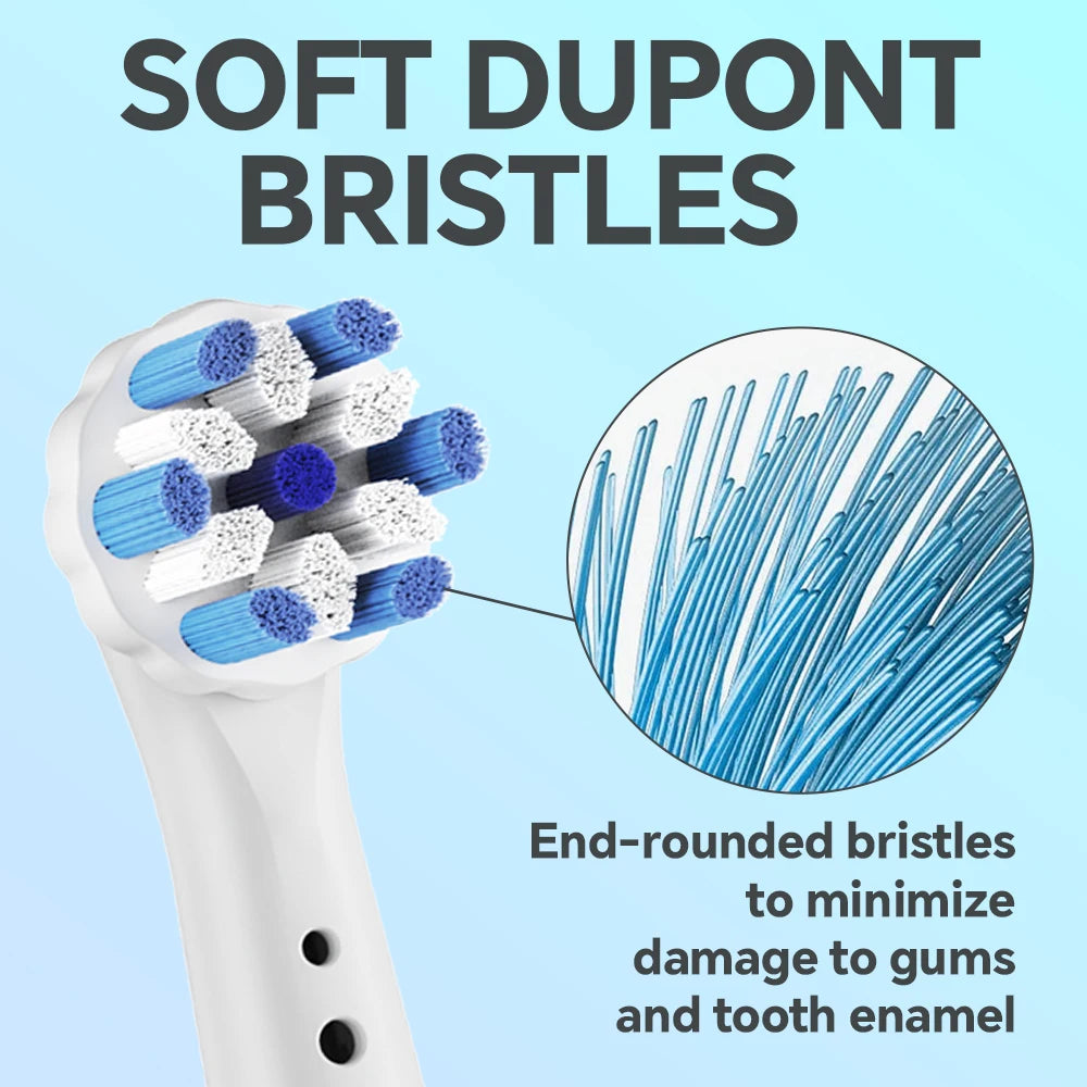 Primer plano de cerdas suaves de Dupont en una cabeza de cepillo de reemplazo para un cepillo de dientes Oral-B iO.