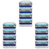A set of reusable stainless steel shavers with blue accents displayed in individual clear plastic packaging.