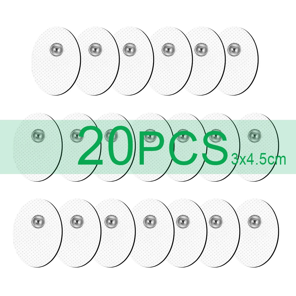 A set of twenty muscle stimulator electrode pads, 3x4.5cm each.