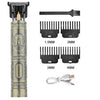 A set of professional USB rechargeable hair clippers with various guard sizes and a charging cable.
