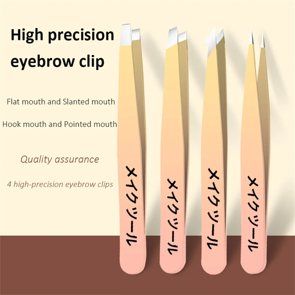 Precision Stainless Steel Eyebrow Tweezers Set (4 Pcs)