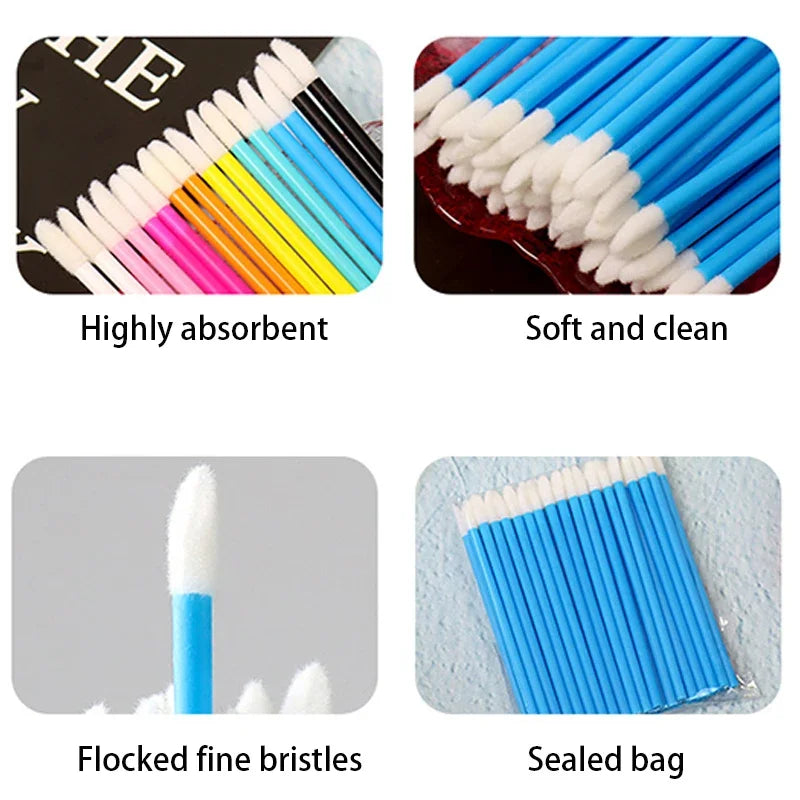 A set of blue makeup brushes with white tips, showing highly absorbent bristles, soft and clean features, flocked fine bristl