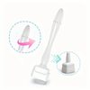 A white professional adjustable microneedling stamp roller device shown with inset diagrams.
