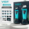 A VGR Voyager professional electric hair trimmer in teal and black is shown with various accessories.