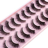 A tray of 10 pairs of natural look false mink eyelashes in a pink packaging.