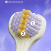 Tête de brosse inclinée avec deux types de fils : spirale flexible et élastique doux.