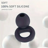 A pair of dark silicone ear plugs shown against a white background.