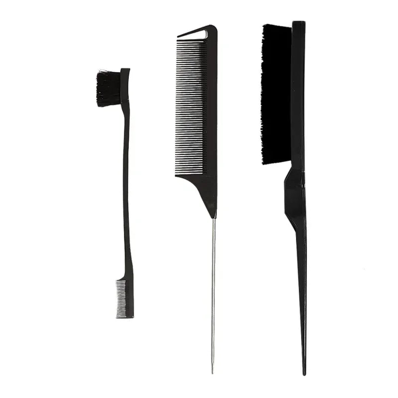 A set of black hair styling combs and brushes for voluminous looks.