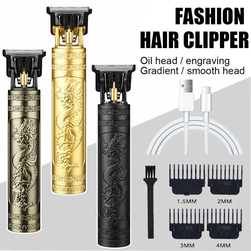 A set of fashion hair clippers featuring oil heads, engraving, gradient, and smooth heads in various sizes.