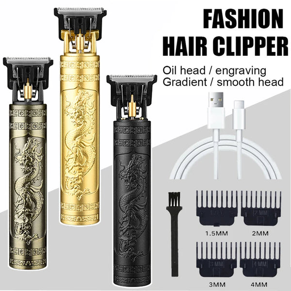 Un ensemble de tondeuses pour cheveux, montrant différentes têtes et lames pour diverses longueurs.