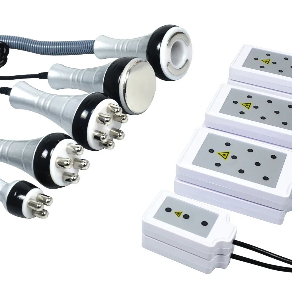 A set of six hand massage and body slimming tools with silver and black components.