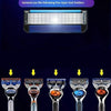 Five-layer tool holders for a stainless steel safety razor, showing various attachments.