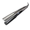 A black and silver professional steam hair straightener device.
