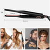 Black adjustable flat iron tool shown with dimensions and usage examples.