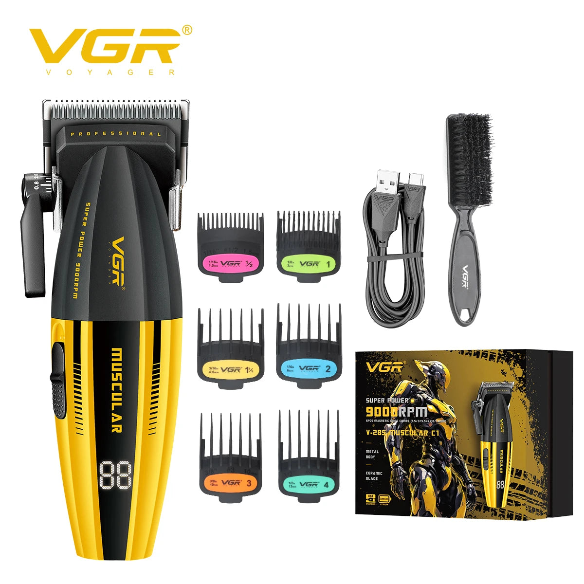 VGR professional electric hair clipper with multiple guards and accessories for precision trimming