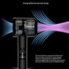 A black bladeless hair dryer is shown with airflow lines illustrating the air multiplication technology.