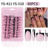 Paquete de 60 pares de uñas prensas francesas cuadradas reutilizables en diseños rosa y negro.