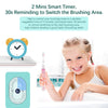 A young girl is using a kids electric toothbrush with a smart timer and LED light to guide brushing time.