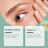 Close-up of an eye showing invisible self-adhesive eyelid lift strips being applied for a natural double fold.