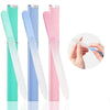 A set of five double-sided etched glass nail files in shades of teal, blue, and pink.