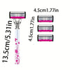 A pink and silver multi-layer body hair removal razor with a black handle and multiple shaving heads.