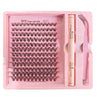A pink DIY lash extension kit featuring a tray with lash fans and tools for bonding, sealing, and removing extensions.
