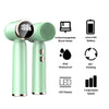 A mint green ultrasonic facial cleansing brush with interchangeable brush heads, a 1000 mAh battery, and LED display features