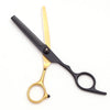 A pair of professional 6-inch stainless steel hairdressing scissors with black handles and gold accents.