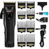 Set von BaByliss Pro Haarschneidemaschinen und Trimmern in Schwarz mit verschiedenen Aufsätzen und Stromkabel.