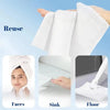White reusable microfiber towel used for cleaning faces, sinks, and floors.