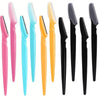 A set of multi-use stainless steel razors in various colors including pink, cyan, yellow, and black.