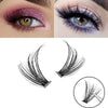 A pair of DIY fan-shaped mink cluster lashes shown in close-up on an eye and a separate view of the lash bundle.