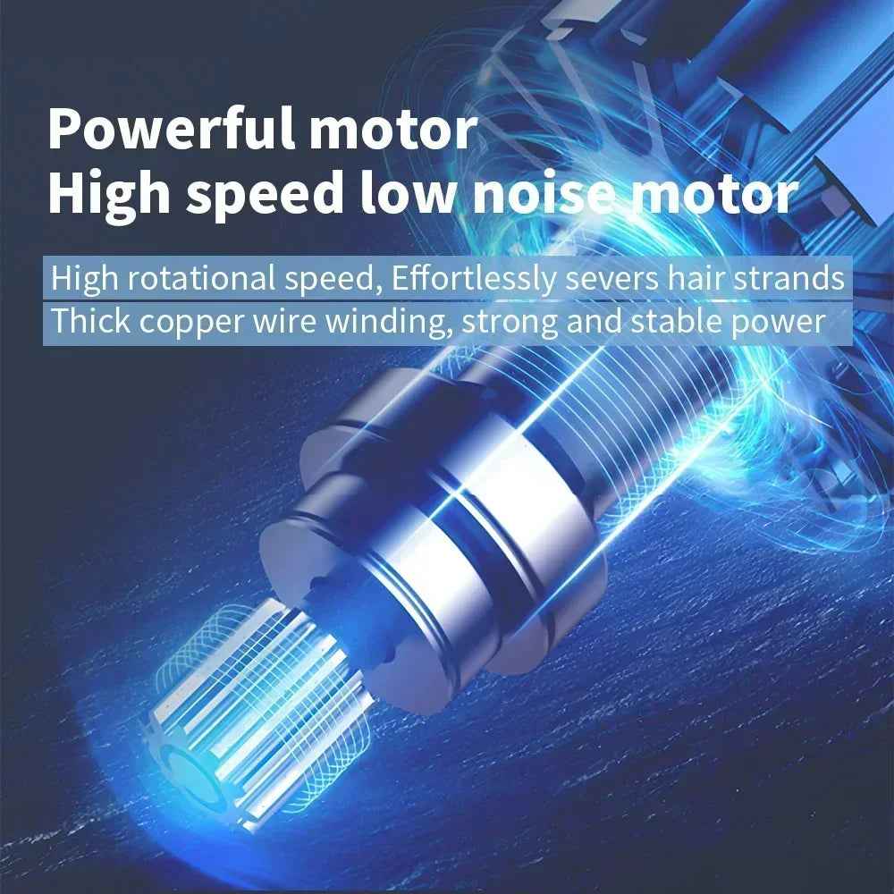 Close-up of a powerful motor with thick copper wire winding used in a cordless hair trimmer.