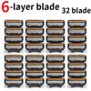 A set of 32 six-layer blade precision stainless steel razor blades packaged in individual holders.
