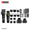 A collection of WMARK professional cordless hair trimmer grooming tools and accessories.